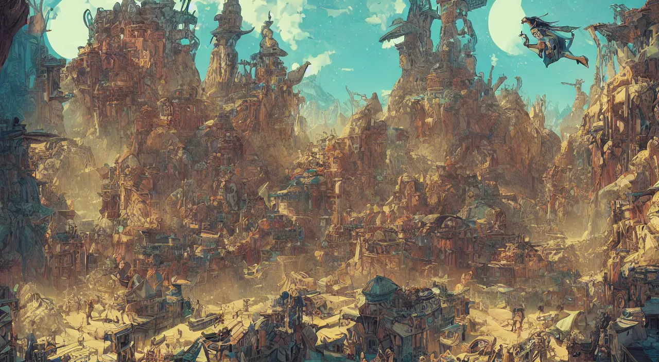 Image similar to vector wonderland bazaar zouk old egypt epic fantasy painting photoshop that looks like it is from borderlands and by feng zhu and loish and laurie greasley, victo ngai, andreas rocha, john harris