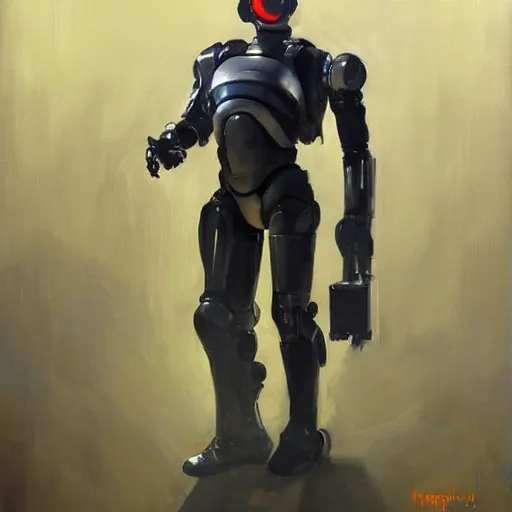 Image similar to greg manchess portrait painting of alex j. murphy aka robocop as overwatch character, medium shot, asymmetrical, profile picture, organic painting, sunny day, matte painting, bold shapes, hard edges, street art, trending on artstation, by huang guangjian and gil elvgren and sachin teng