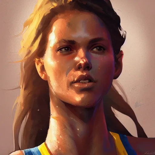 Image similar to painting of an woman basketball player, greg rutkowski, cg worker artstation