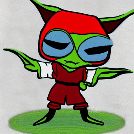 Prompt: cartoon Yoda with iron man outfit