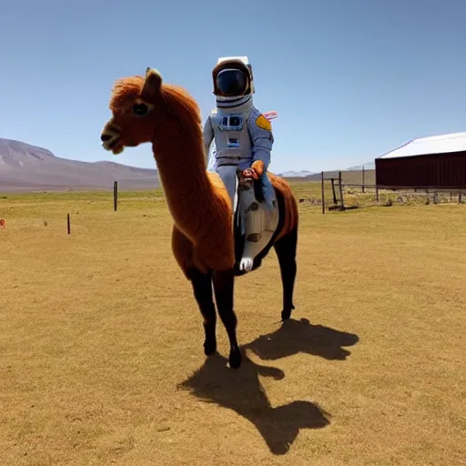 Prompt: <photograph accurate=true quality=very-high>an astronaut riding a horse</photograph><photobomb>alpaca</photobomb>