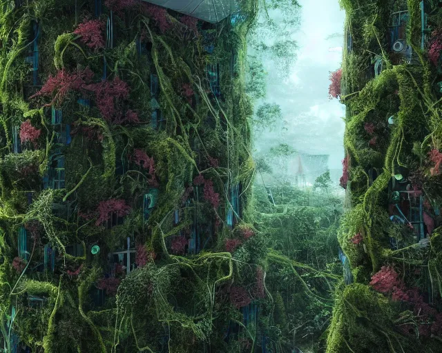 Prompt: Skyscraper covered in vines and moss. intricate artwork by Tooth Wu and wlop and beeple. octane render, hyper realism, 8k