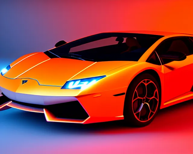 Image similar to a neon orange glow underneath a dark grey lamborghini countache, volumetric lighting, 4 k hyperrealengine, global illumination