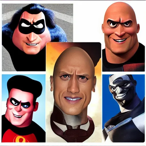 Image similar to Syndrome from the Incredibles, played by Dwayne Johnson Dwayne Johnson Dwayne Johnson