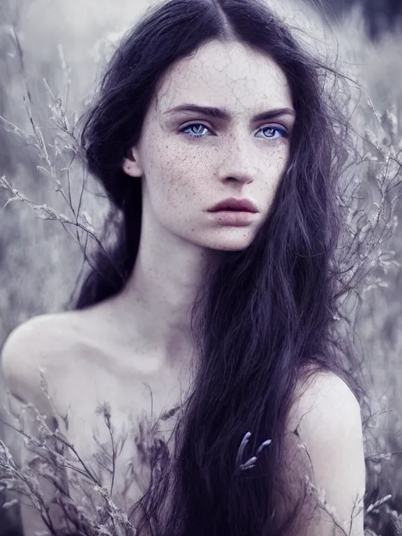 Image similar to portrait photograph of the most beautiful woman with a long dark hair, blue eyes, alessio albi, jovana rikalo