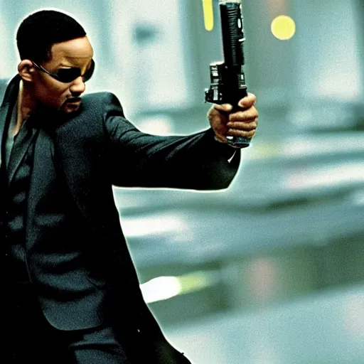 Prompt: movie still of will smith as neo in the matrix