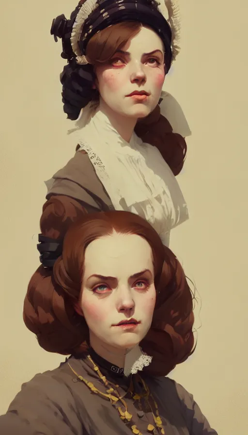 Prompt: hyper - realistic portrait of saorise rohnan as a victorian lady by atey ghailan, by greg rutkowski, by greg tocchini, by james gilleard, by joe fenton, by kaethe butcher, dynamic lighting, gradient light yellow, brown, blonde cream and white color scheme, grunge aesthetic