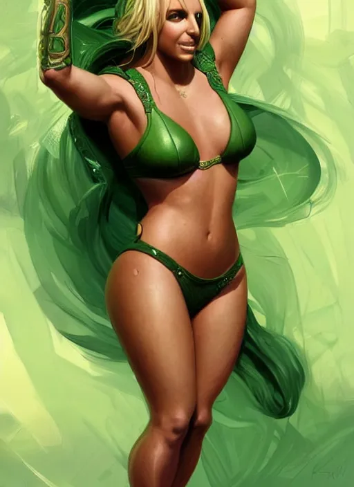 Image similar to britney spears, kim kardashian, intricate, highly detailed, green skin!, digital painting, artstation, concept art, smooth, sharp focus, illustration, art by artgerm and greg rutkowski and alphonse mucha