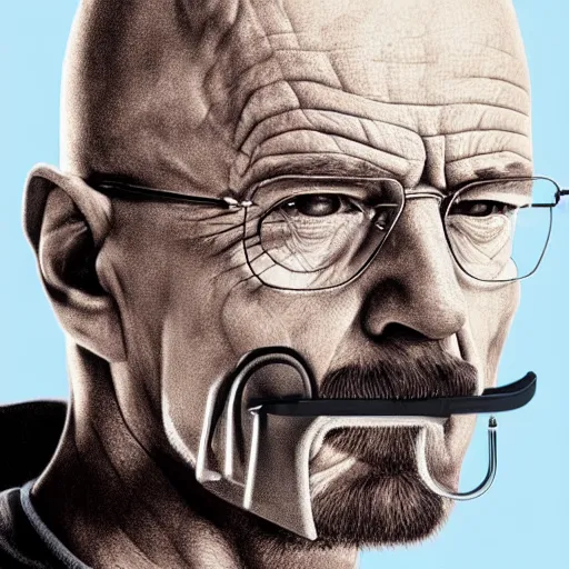 Image similar to a detailed portrait of walter white with a pacifer in his mouth, art illustration, incredibly highly detailed and realistic, 8 k, sharp focus