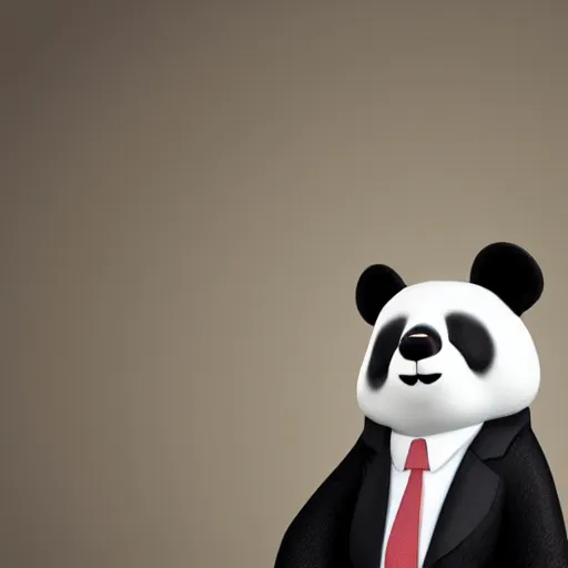 Prompt: panda wearing a suit and tie, ready for a meeting