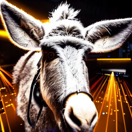 Prompt: A portrait of a DJ donkey, 8k, hyper-detailed, studio lighting