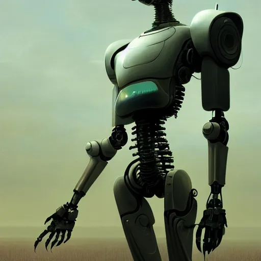 Image similar to expressive digital concept art of a high - tech robot on a depth of field background, artstation, award - winning realistic sci - fi concept art by jim burns and greg rutkowski, beksinski, a realism masterpiece, expressive color palette, james gilleard, bruegel, alphonse mucha, and yoshitaka amano