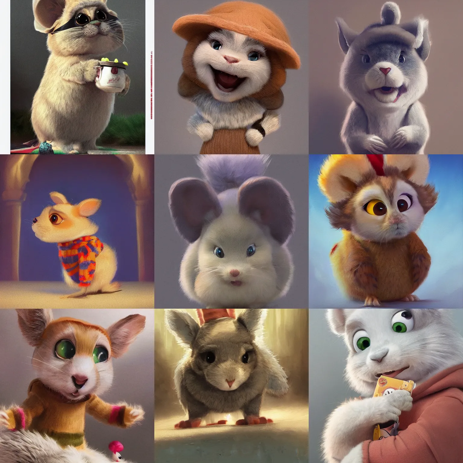 Image similar to promotional art, very very very cute disney pixar chinchilla character wearing a cozy sweater, iconic film character, detailed fur, concept artwork, 3 d render official art, promotional art, by ilya kuvshinov katsuhiro villeneuve, jeremy lipkin and michael garmash and rob rey, disney pixar zootopia