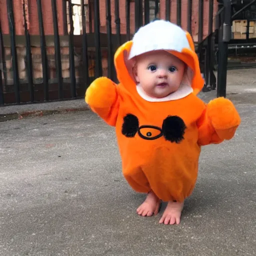 Image similar to cute baby chick dressed as an inmate