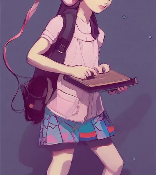 Image similar to beautiful little girl character inspired by 9 0's fashion and by madeline from celeste, art by rossdraws, wlop, ilya kuvshinov, artgem lau, sakimichan and makoto shinkai, concept art, headphones, anatomically correct, extremely coherent, realistic, hd