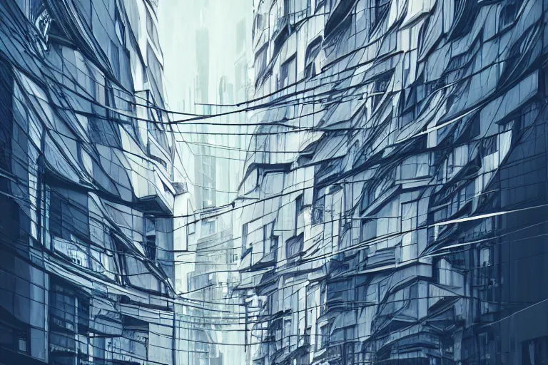 Image similar to urban street twisted in random curves, highly detailed, photorealistic, reflections, smooth, sharp focus, concept art, illustration, beautiful, geometric, trending on artstation, cinematic, featured on behance , artwork by WLOP and Tran, Ross