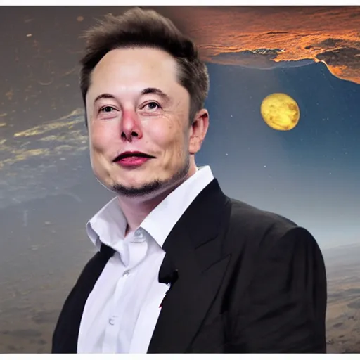 Prompt: elon musk standing on mars without space suit photorealistic facial details atmospheric hair