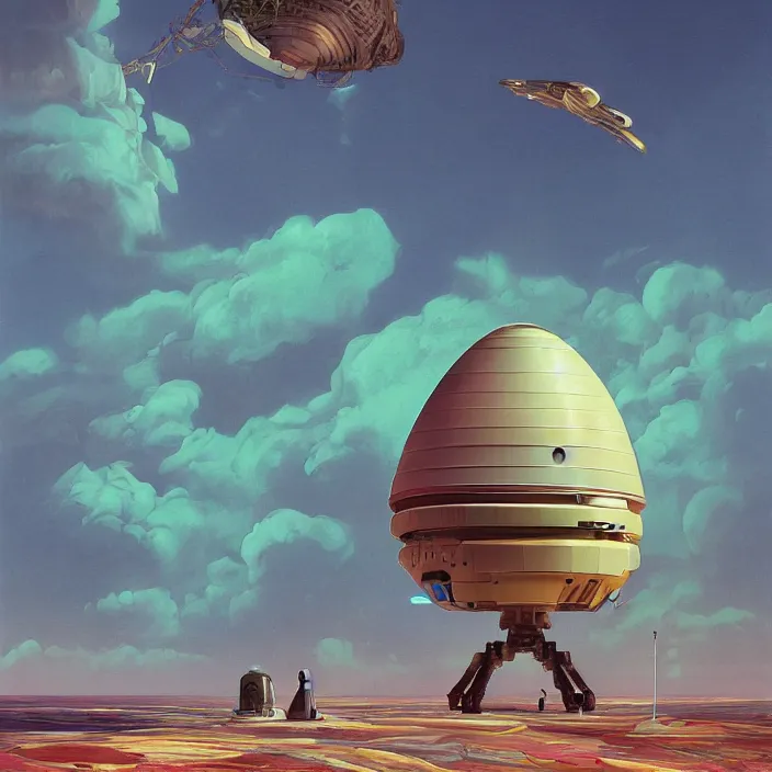 Image similar to tropical spacecraft, science fiction, extremely detailed, pastel colors, intricate, hard light, illustration, volumetric lighting, digital painting, by roger dean, by santiago calatrava, by simon stalenhag