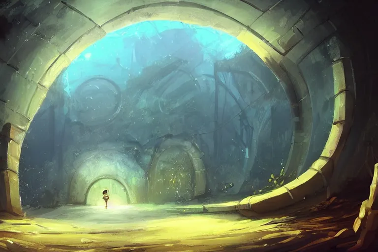 Image similar to a tunnel towards dreamy land ,concept art trending on artstation, golden rule, magical world ,