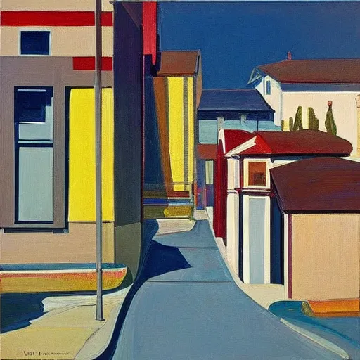 Prompt: “Wayne thiebaud painting of streets and houses”