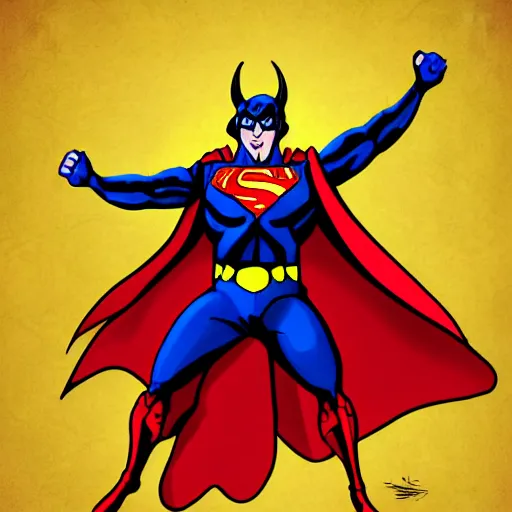 Prompt: satan dressed as superman is devil demon with tail. detailed. photorealistic