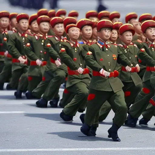 Prompt: gummy bear north korean military parade