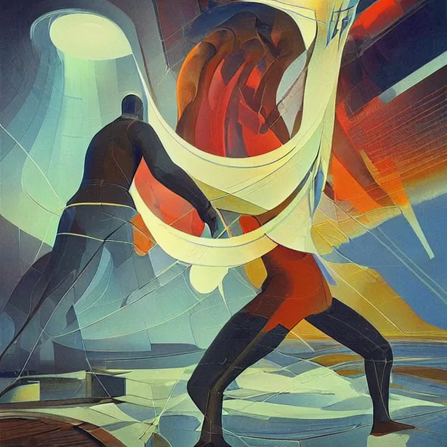 Image similar to scientists confronting a malevolent digital intelligence, hi tech, futurism, rhads!!!, ominous, digital science fiction realism, urban fantasy, saturday morning cartoon, clean linework, ( alexander archipenko ), western animation