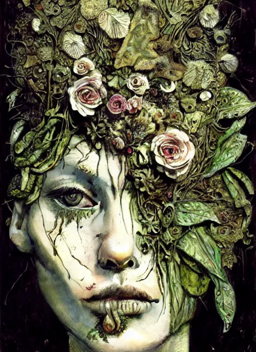 Image similar to beautiful and detailed rotten woman made of plants and many different types of flowers, muscles, intricate, organs, ornate, surreal, john constable, guy denning, dan hillier, sorolla