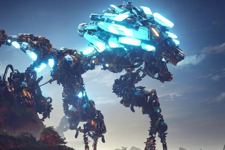 Image similar to shell - walker machine mecha animal beast robot of horizon forbidden west horizon zero dawn bioluminiscence global illumination ray tracing hdr fanart arstation by sung choi and eric pfeiffer and gabriel garza and casper konefal