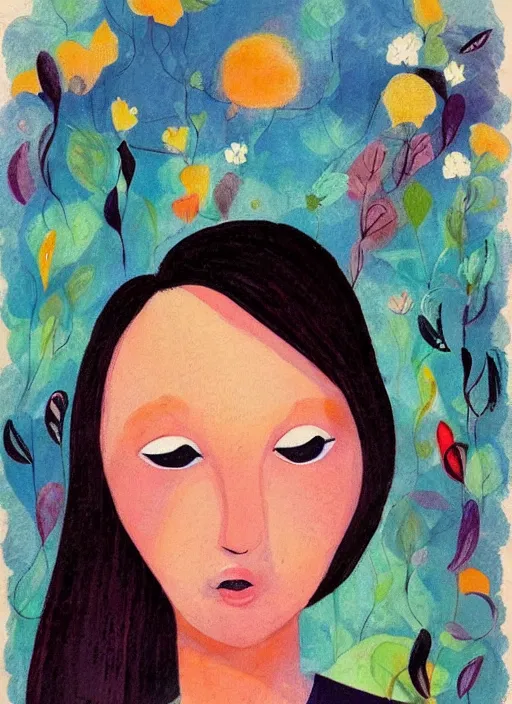 Image similar to a wonderful childrens illustration book portrait painting of a woman, art by tracie grimwood, colorful, whimsical, aesthetically pleasing and harmonious natural colors