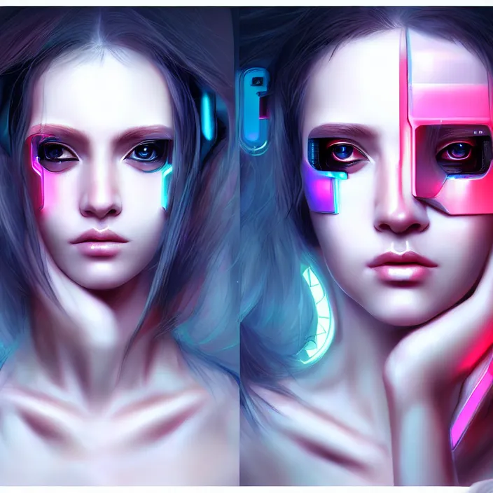 face wear on beautiful feminine face, cyberpunk art by | Stable ...