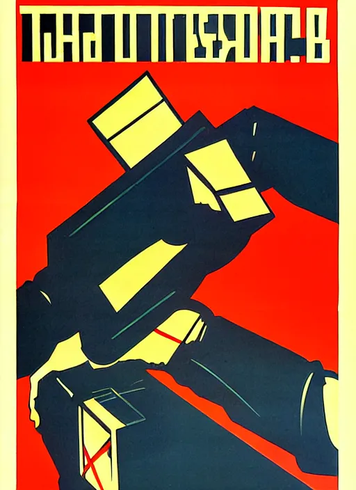 Image similar to soviet propaganda poster of phrase'avoid all boxes ', socialist realism