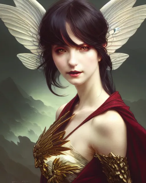Prompt: portrait of a woman with wings, pixie character, genshin impact, fantasy magic, dark light night, intricate, elegant, sharp focus, illustration, highly detailed, concept art, matte, art by wlop and artgerm and greg rutkowski and alphonse mucha and kidmo, anime, trending on artstation
