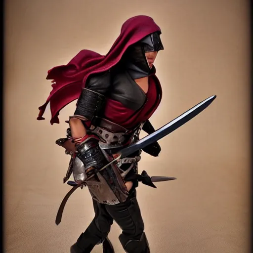 Prompt: full body photo of riding riding hood assassin warrior with weapons