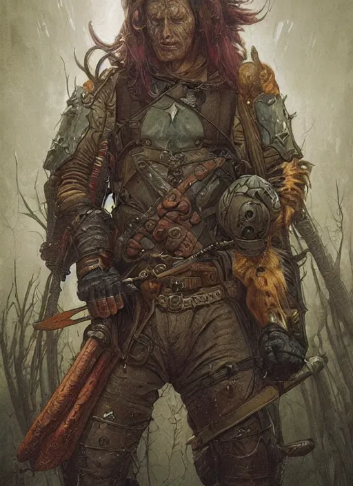 Image similar to hyper realistic photography portrait of postapocalyptic medieval religious occult amazon cinematic, brom, moebius, juan gimenez, peter mohrbacher, james gurney