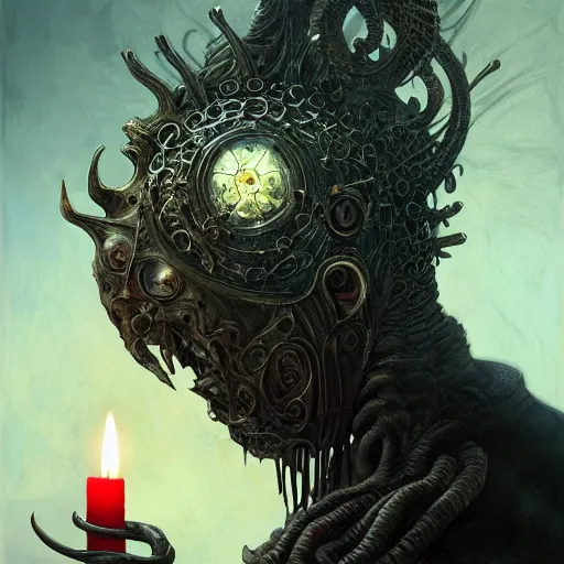 Image similar to low angle shot of a candle by clive barker, intricate, elegant, highly detailed, centered, digital painting, artstation, concept art, smooth, sharp focus, illustration, artgerm, Tomasz Alen Kopera, Peter Mohrbacher donato giancola, Joseph Christian Leyendecker, WLOP, Boris Vallejo.