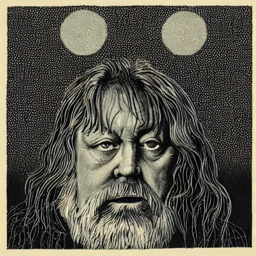 Image similar to robert wyatt sitting amongst big hairy spiders, robert wyatt album art style