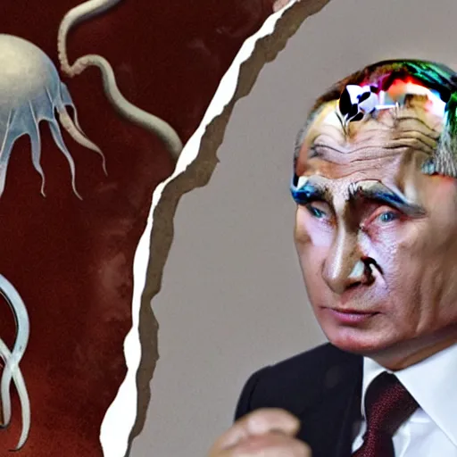 Prompt: vladimir putin, with octopus tentacles sitting in an old roman bathhouse