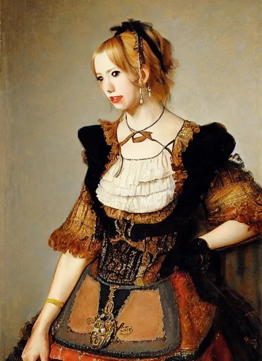 Prompt: misa amane, baroque dress. by rembrandt, ( ( konstantin razumov ) )