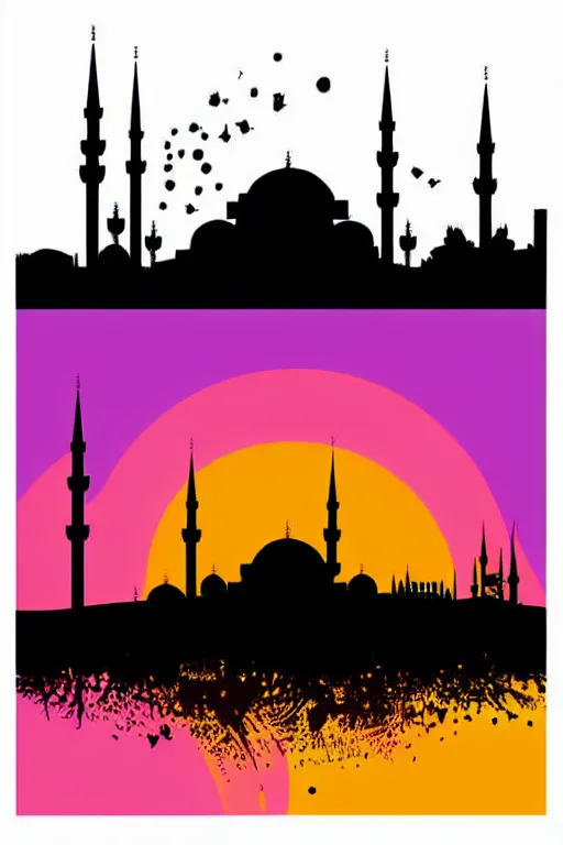 Image similar to minimalist boho style art of colorful istanbul skyline at sunrise, illustration, vector art