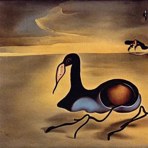 Prompt: Geese being naughty, Salvador Dali style