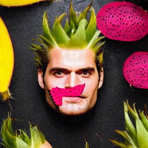 Image similar to face of henry cavill inside a dragonfruit