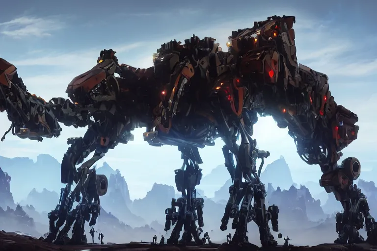 Image similar to longleg machine mecha animal beast robot of horizon forbidden west horizon zero dawn bioluminiscence global illumination ray tracing hdr fanart arstation by sung choi and eric pfeiffer and gabriel garza and casper konefal