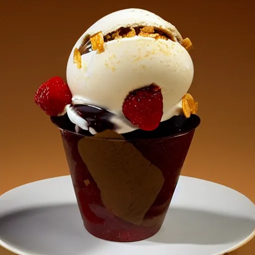 Prompt: an ice cream sundae designed by frank lloyd wright