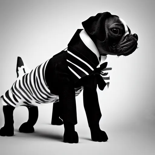 Image similar to a dog wearing a suit in a nightmare, black and white