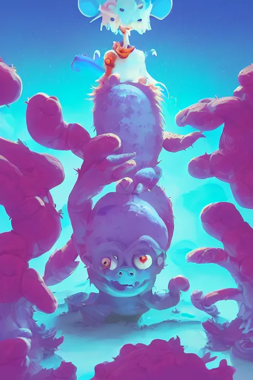 Image similar to smurf ghost creature animal sushi cristal very big eye roots cactus elemental flush of force nature micro world fluo fishscale, behance hd by jesper ejsing, by rhads, makoto shinkai and lois van baarle, ilya kuvshinov, rossdraws radiating a glowing aura global illumination ray tracing hdr