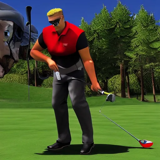 Image similar to Duke Nukem playing golf