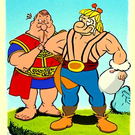 Image similar to Astérix and Obelix posing by Uderzo