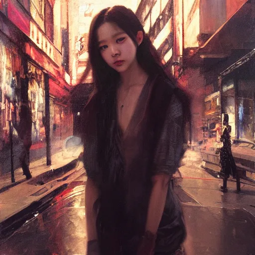 Image similar to jisoo of blackpink, hyperrealistic portrait, bladerunner street, art of elysium by jeremy mann and alphonse mucha, fantasy art, photo realistic, dynamic lighting, artstation, poster, volumetric lighting, very detailed face, 8 k, award winning