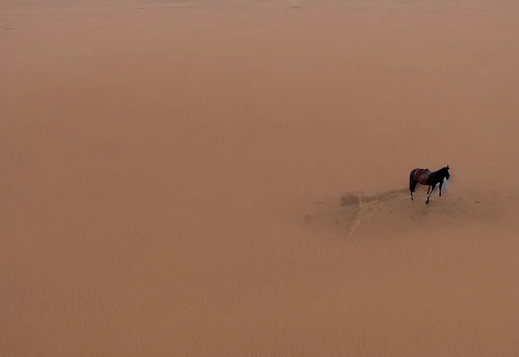 Prompt: a horse made out of flesh walking across sand dunes